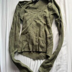 Olive V-Neck Ribbed Sweater